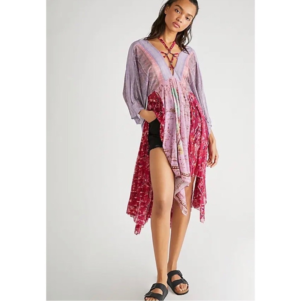 Free People Lavender and Red Patchwork Tunic